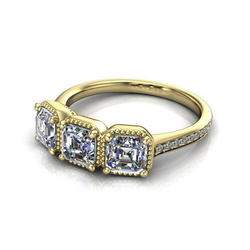 Kayla Square Emerald Shape Three Stone Engagement Ring in 14K Yellow Gold