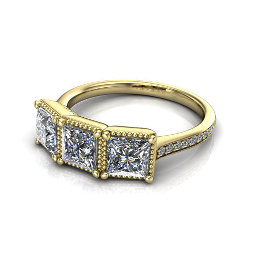 Kayla Princess Shape Three Stone Engagement Ring in 18K Yellow Gold