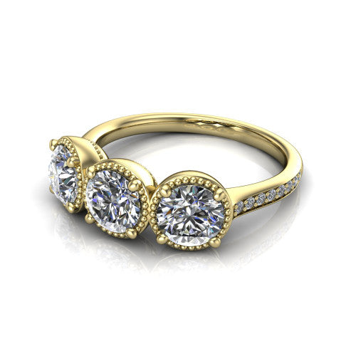 Kayla Round Shape Three Stone Engagement Ring in 14K Yellow Gold