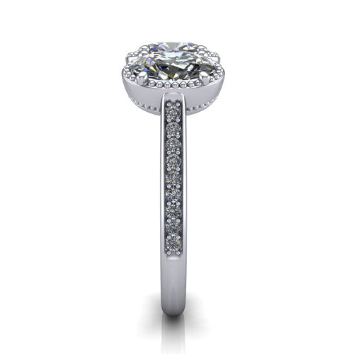Kayla Oval Shape Three Stone Engagement Ring in 18K White Gold