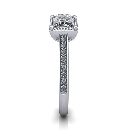 Kayla Princess Shape Three Stone Engagement Ring in 14K White Gold