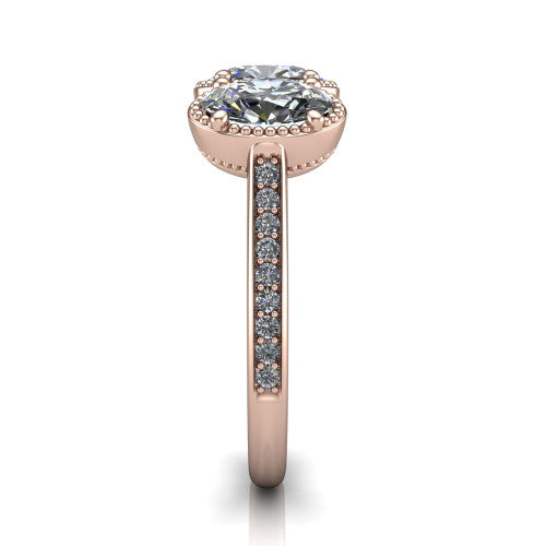 Kayla Oval Shape Three Stone Engagement Ring in 14K Rose Gold