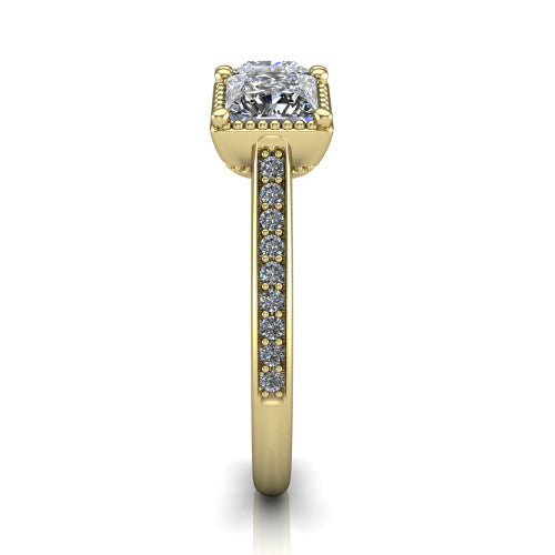 Kayla Princess Shape Three Stone Engagement Ring in 14K Yellow Gold