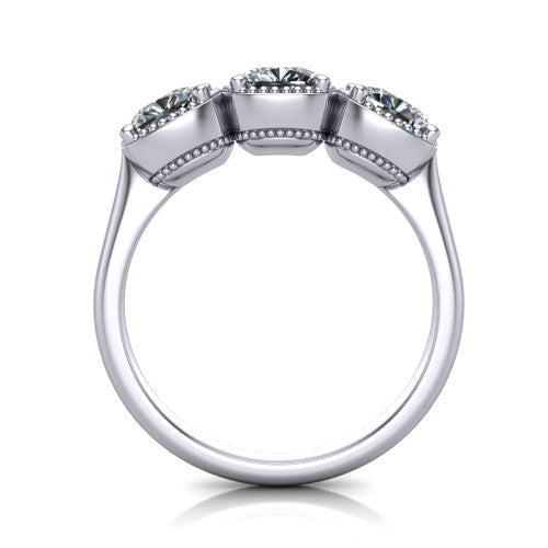 Kayla Cushion Shape Three Stone Engagement Ring in 14K White Gold