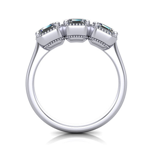 Kayla Square Emerald Shape Three Stone Engagement Ring in Platinum