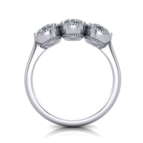Kayla Oval Shape Three Stone Engagement Ring in 18K White Gold