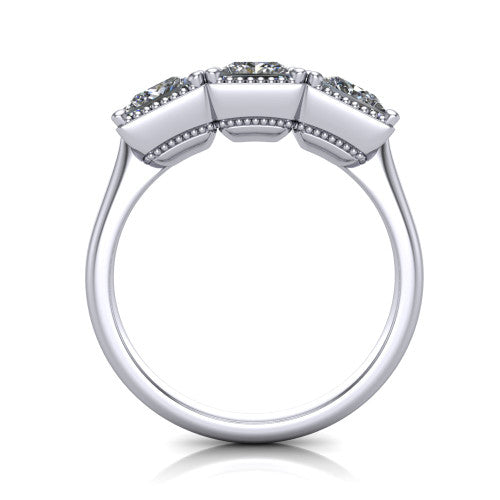 Kayla Princess Shape Three Stone Engagement Ring in 18K White Gold