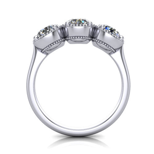 Kayla Round Shape Three Stone Engagement Ring in 14K White Gold
