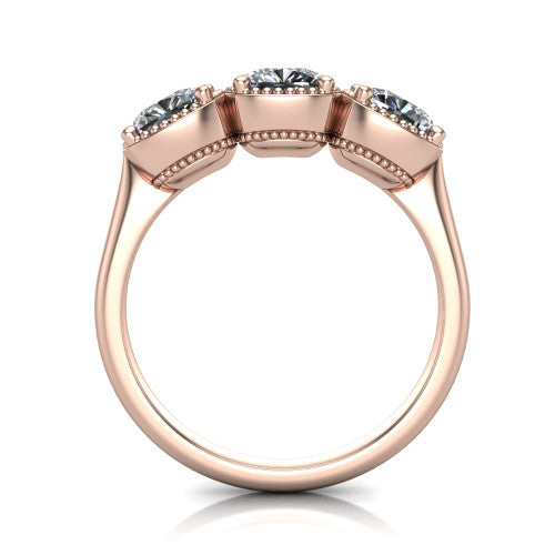 Kayla Cushion Shape Three Stone Engagement Ring in 18K Rose Gold