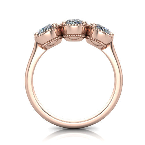 Kayla Oval Shape Three Stone Engagement Ring in 18K Rose Gold