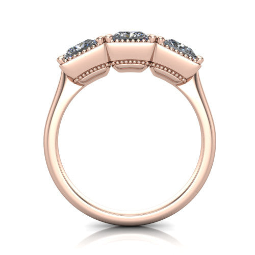 Kayla Princess Shape Three Stone Engagement Ring in 14K Rose Gold