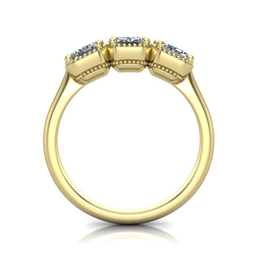 Kayla Emerald Shape Three Stone Engagement Ring in 14K Yellow Gold
