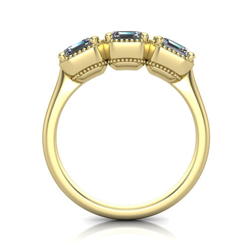 Kayla Square Emerald Shape Three Stone Engagement Ring in 18K Yellow Gold