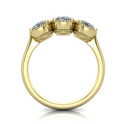 Kayla Oval Shape Three Stone Engagement Ring in 18K Yellow Gold