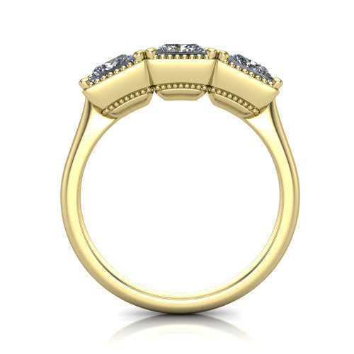 Kayla Princess Shape Three Stone Engagement Ring in 18K Yellow Gold