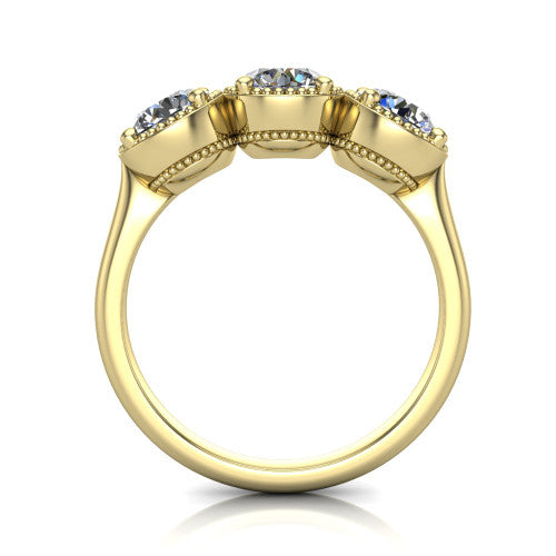 Kayla Round Shape Three Stone Engagement Ring in 18K Yellow Gold