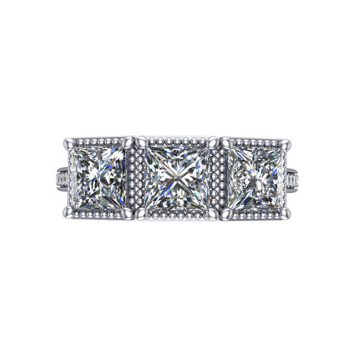 Kayla Princess Shape Three Stone Engagement Ring in Platinum