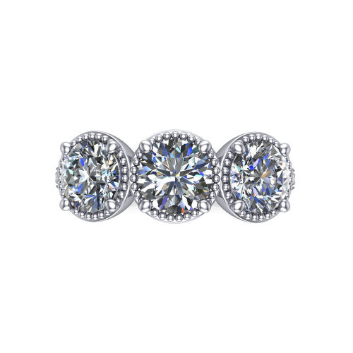 Kayla Round Shape Three Stone Engagement Ring in Platinum