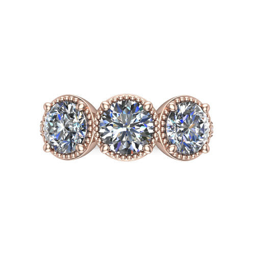 Kayla Round Shape Three Stone Engagement Ring in 14K Rose Gold