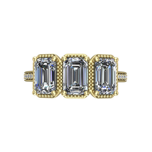 Kayla Emerald Shape Three Stone Engagement Ring in 14K Yellow Gold