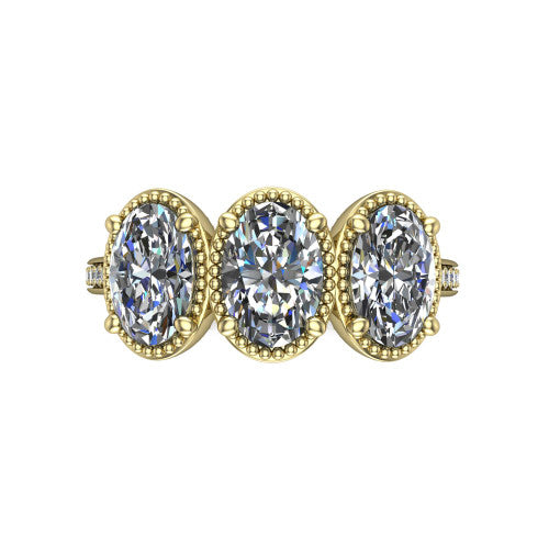Kayla Oval Shape Three Stone Engagement Ring in 14K Yellow Gold