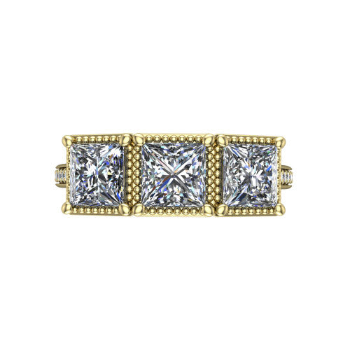 Kayla Princess Shape Three Stone Engagement Ring in 14K Yellow Gold