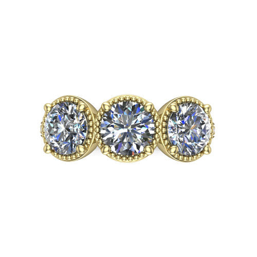 Kayla Round Shape Three Stone Engagement Ring in 14K Yellow Gold