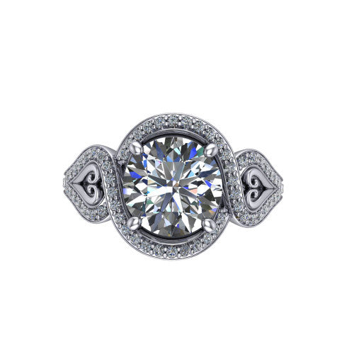 Elisa round vintage halo engagement ring in Platinum, top-down view showing the round center diamond framed by the pave halo with milgrain edge