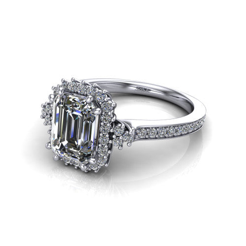 Zariah Emerald Shape Halo Engagement Ring in Platinum