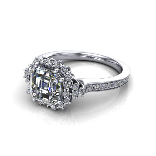 Zariah Square Emerald Shape Halo Engagement Ring in Platinum