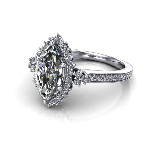Zariah Marquise Shape Halo Engagement Ring in 18K White Gold