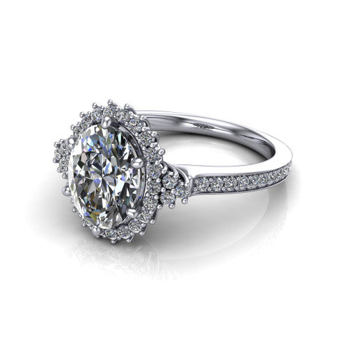 Zariah Oval Shape Halo Engagement Ring in 14K White Gold