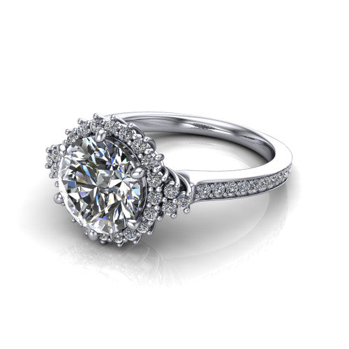Zariah Round Shape Halo Engagement Ring in 14K White Gold