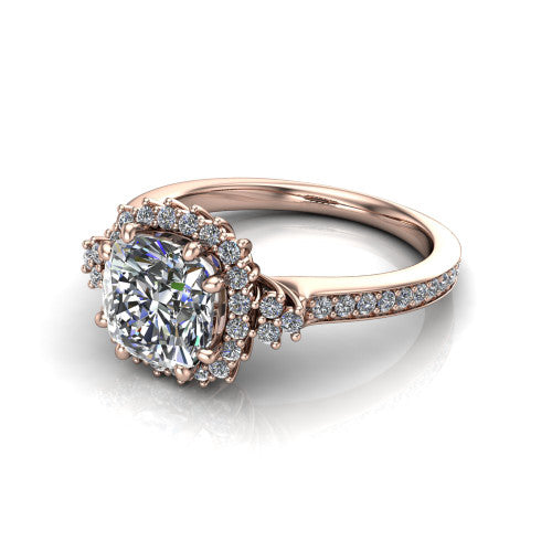 Zariah Cushion Shape Halo Engagement Ring in 18K Rose Gold