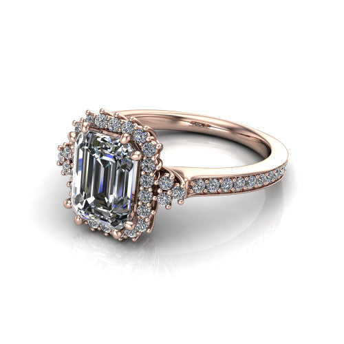Zariah Emerald Shape Halo Engagement Ring in 14K Rose Gold