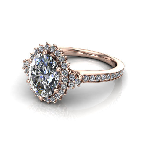 Zariah Oval Shape Halo Engagement Ring in 18K Rose Gold