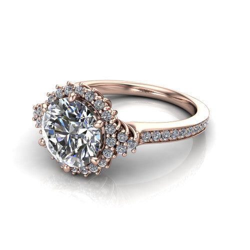 Zariah Round Shape Halo Engagement Ring in 18K Rose Gold