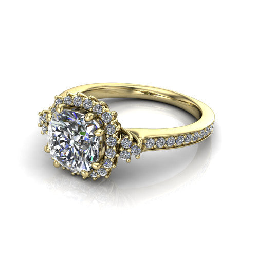 Zariah Cushion Shape Halo Engagement Ring in 18K Yellow Gold