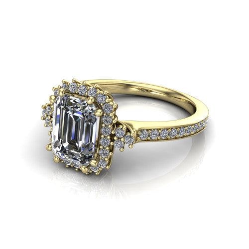 Zariah Emerald Shape Halo Engagement Ring in 18K Yellow Gold