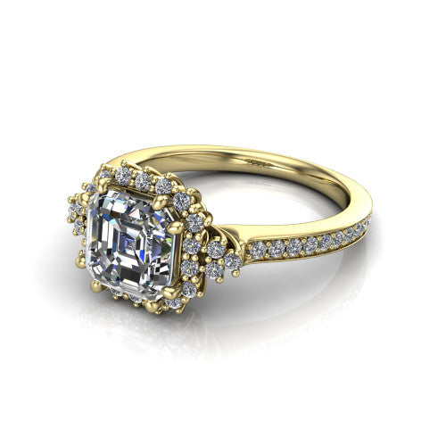 Zariah Square Emerald Shape Halo Engagement Ring in 14K Yellow Gold