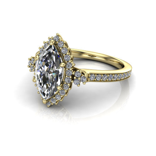 Zariah Marquise Shape Halo Engagement Ring in 18K Yellow Gold
