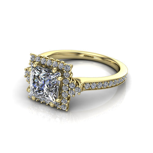 Zariah Princess Shape Halo Engagement Ring in 14K Yellow Gold