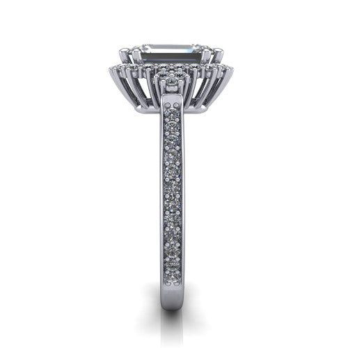 Zariah Emerald Shape Halo Engagement Ring in 14K White Gold