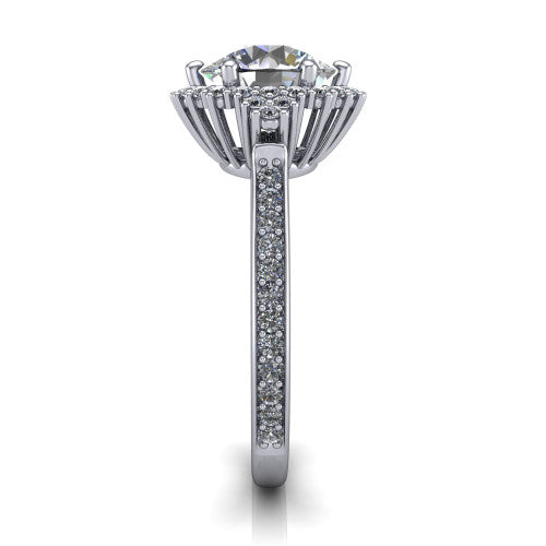 Zariah Round Shape Halo Engagement Ring in 18K White Gold