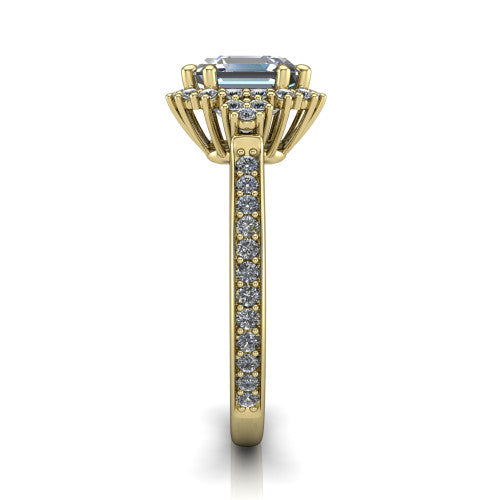 Zariah Square Emerald Shape Halo Engagement Ring in 14K Yellow Gold