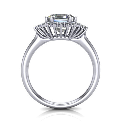 Zariah Square Emerald Shape Halo Engagement Ring in 14K White Gold