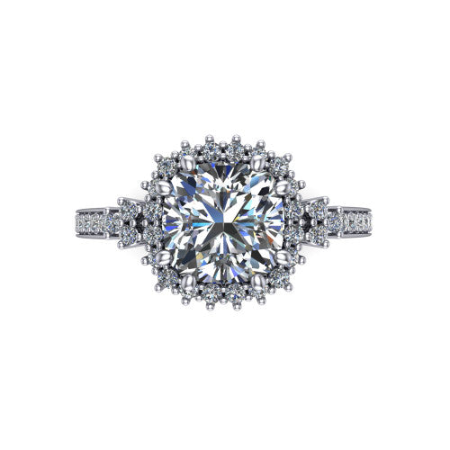 Zariah Cushion Shape Halo Engagement Ring in 18K White Gold