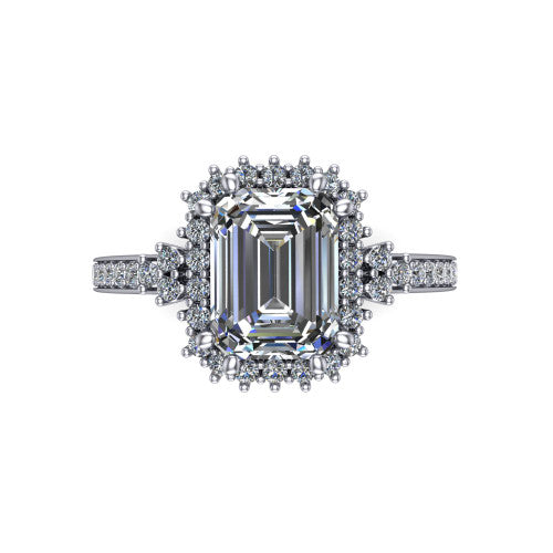 Zariah Emerald Shape Halo Engagement Ring in Platinum