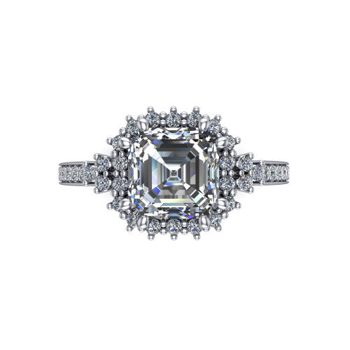 Zariah Square Emerald Shape Halo Engagement Ring in 14K White Gold