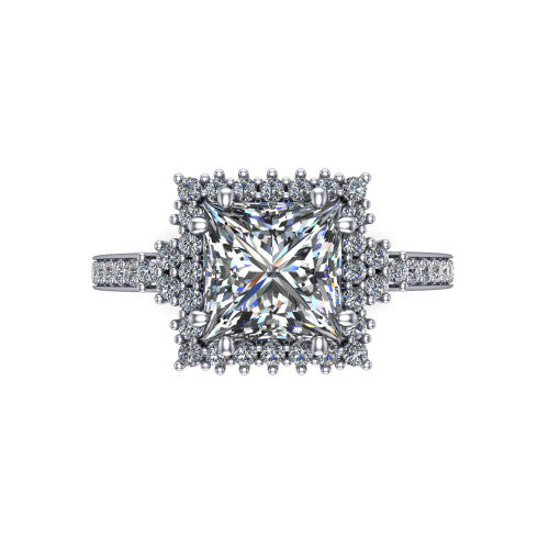 Zariah Princess Shape Halo Engagement Ring in 18K White Gold